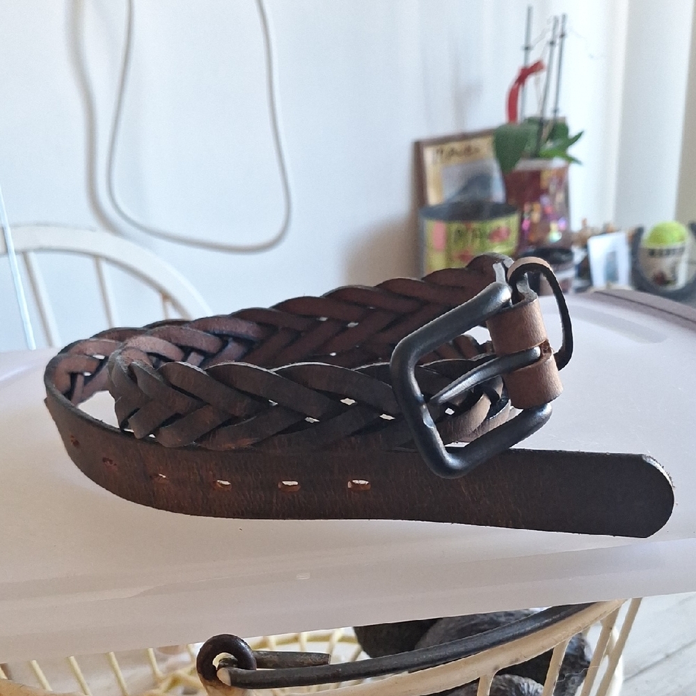 Hanks Bison Brown Leather Braided Belt